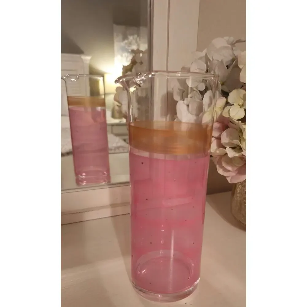 Vintage MCM Pink Gold Martini Cocktail Pitcher Carafe Pinched Spout 9.75